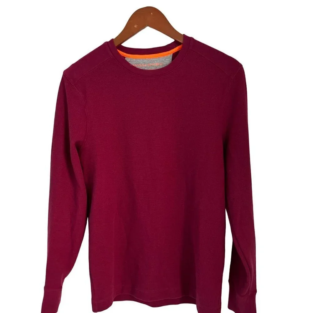 BANANA REPUBLIC Cotton Waffled Tee Sweatshirt Crewneck in Burgundy Size Med